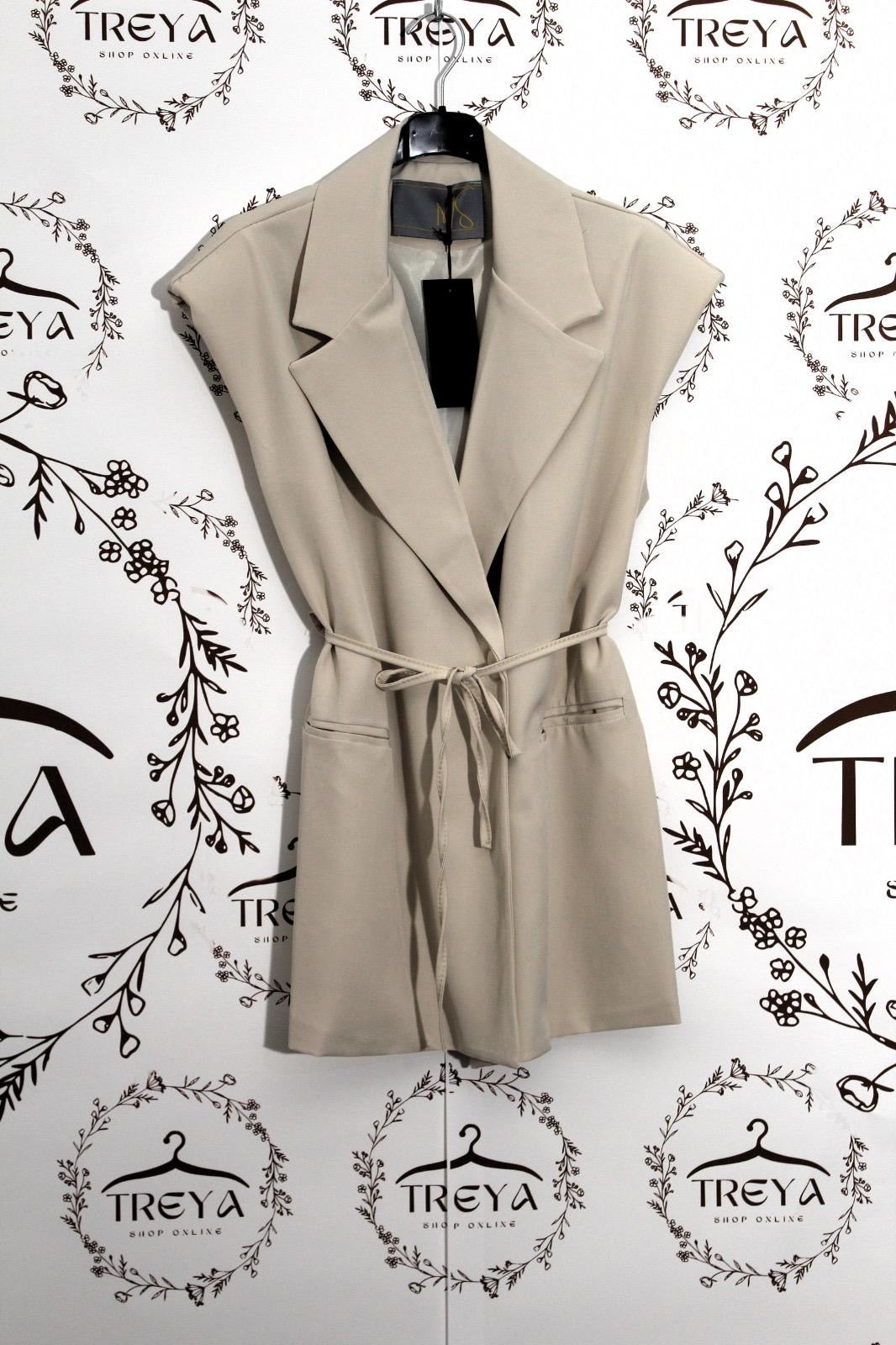 Blazer smanicato con cintura