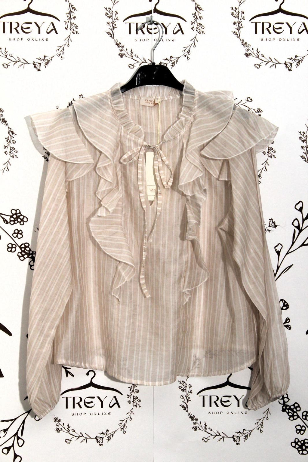 Blusa con rouches e dettaglio fiocco