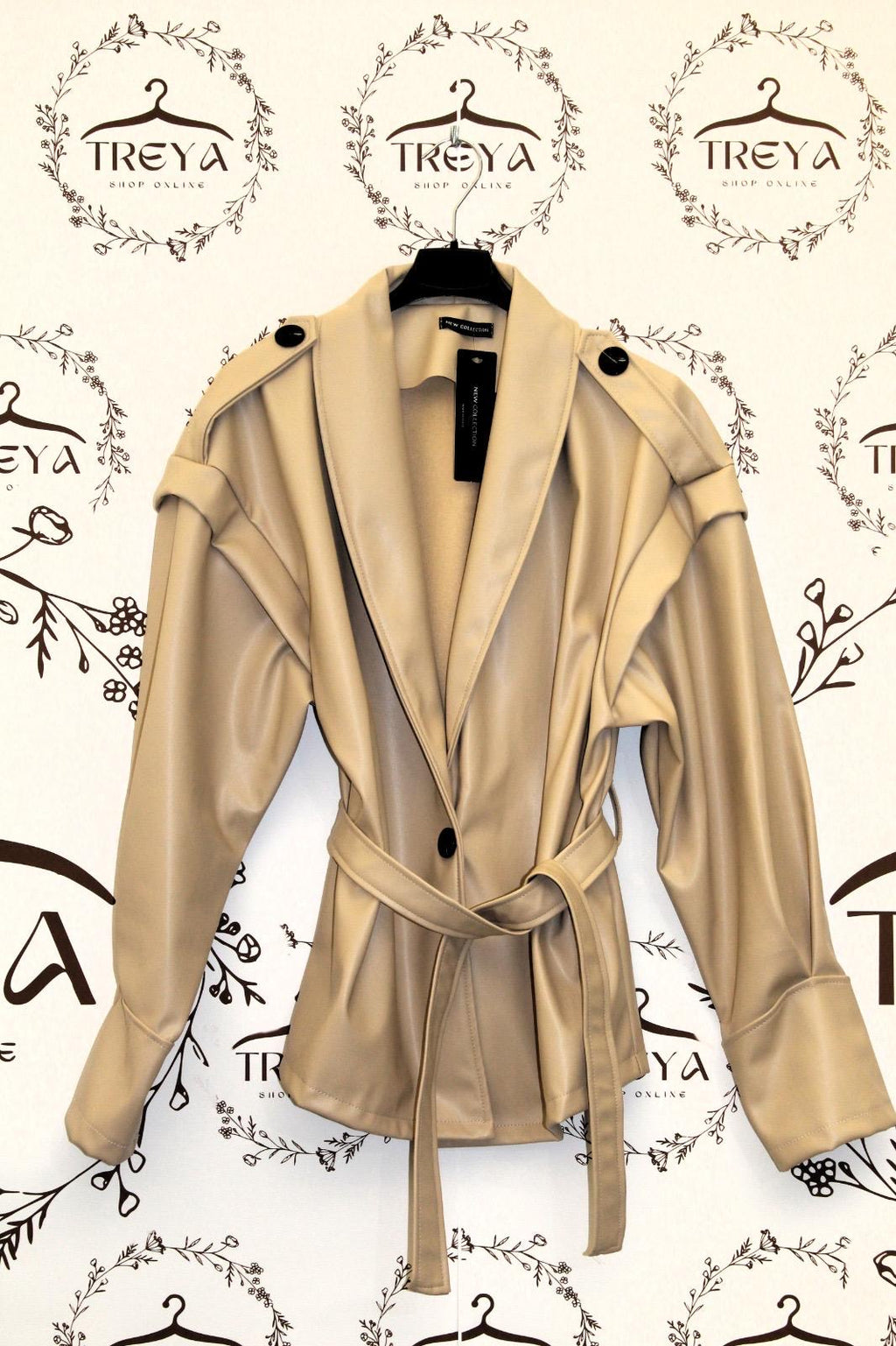 Trench effetto pelle con cintura