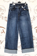 jeans wide leg con risvolto