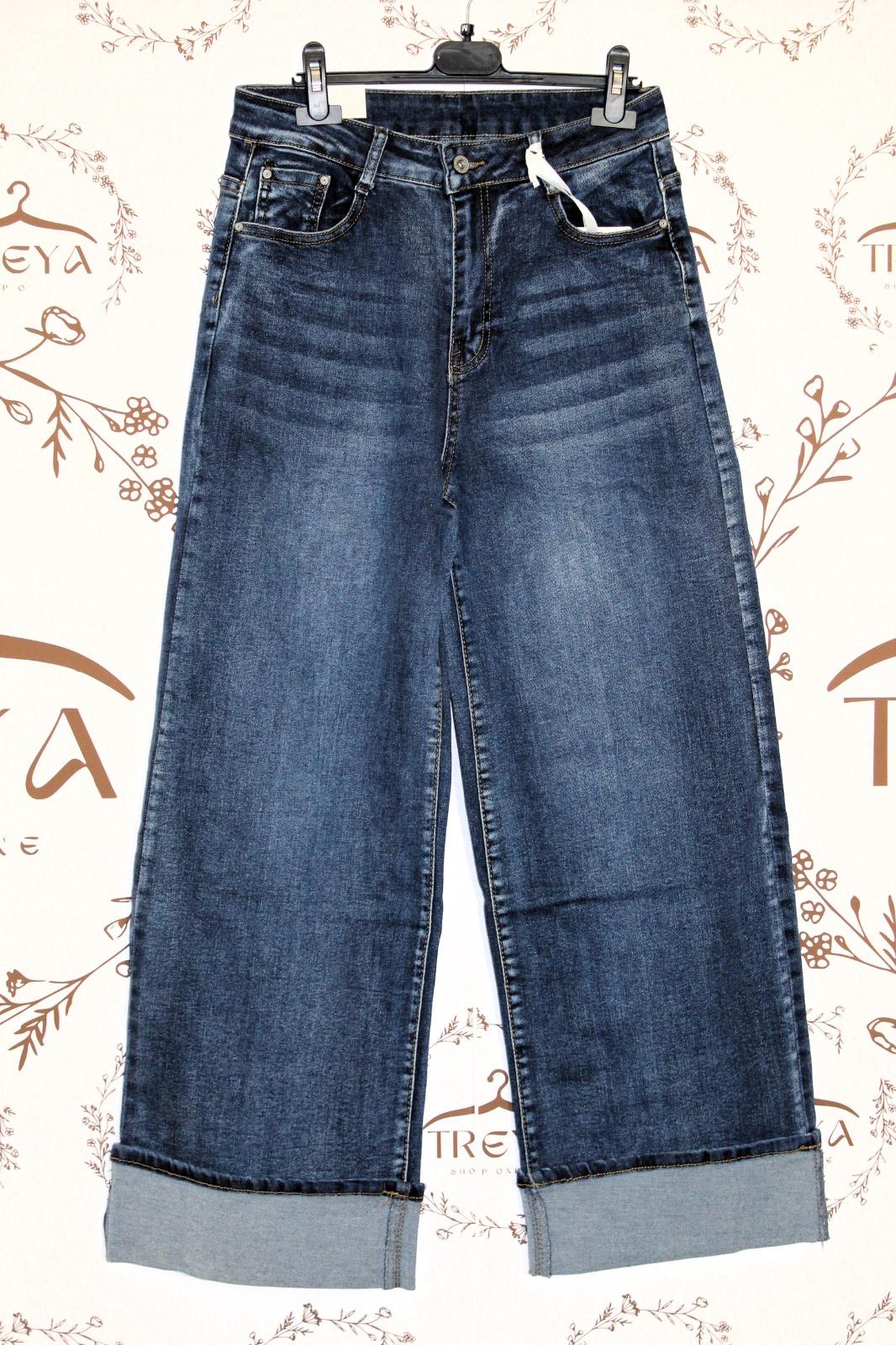 jeans wide leg con risvolto